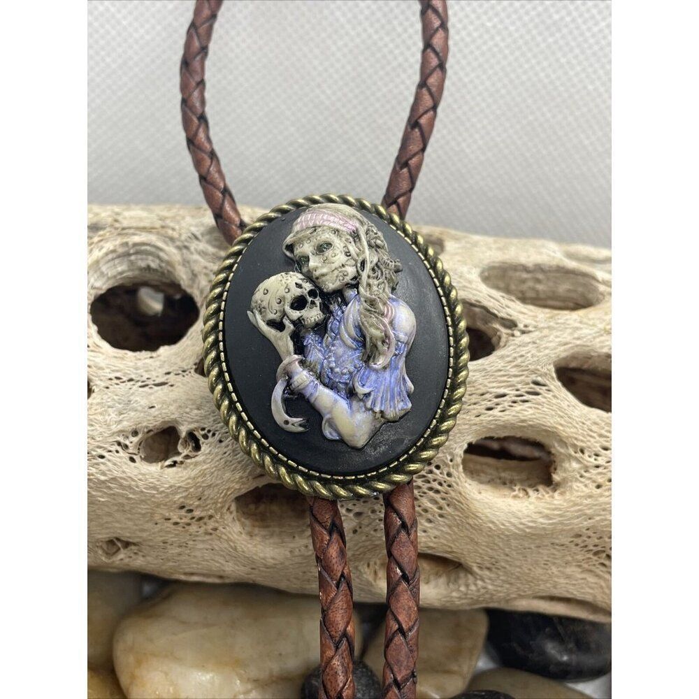 Valentine Til Death Do Us Part Sugar Skull Mexican Bolo Tie Skeleton Mens Women - Picture 3 of 15
